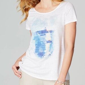 J Jill Love Linen white top sailboat graphic semi sheer large petite G29